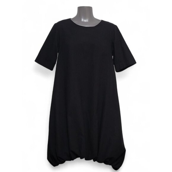 Luna Luz Black Bubble Hem Cotton Dress Sculptural Silhouette - Picture 3 of 11